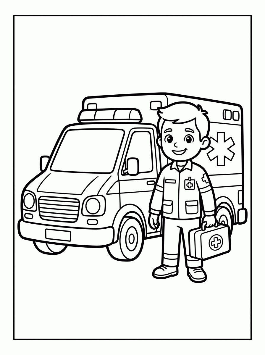Ambulância e Paramédico para colorir