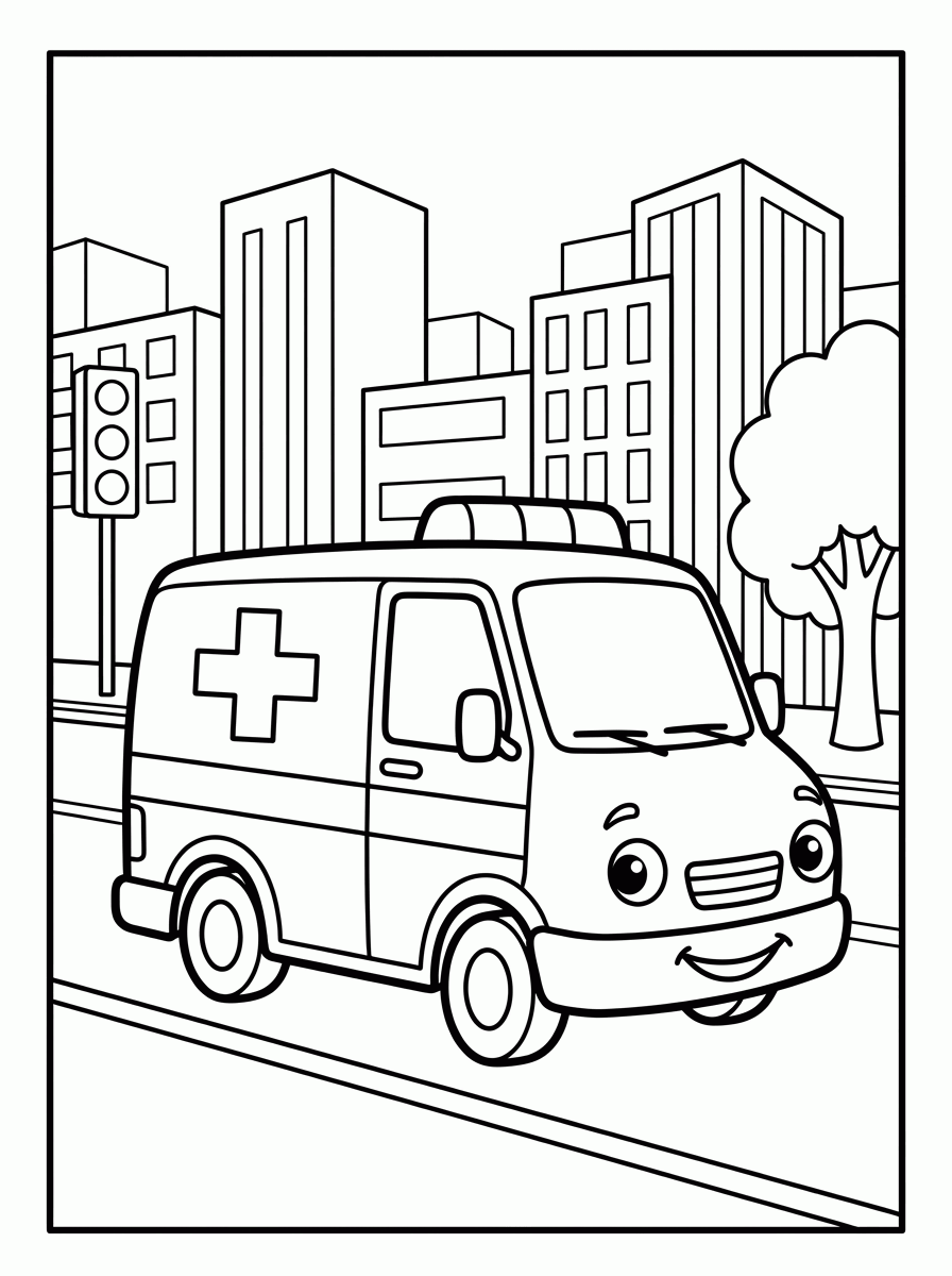Ambulância na Cidade para colorir