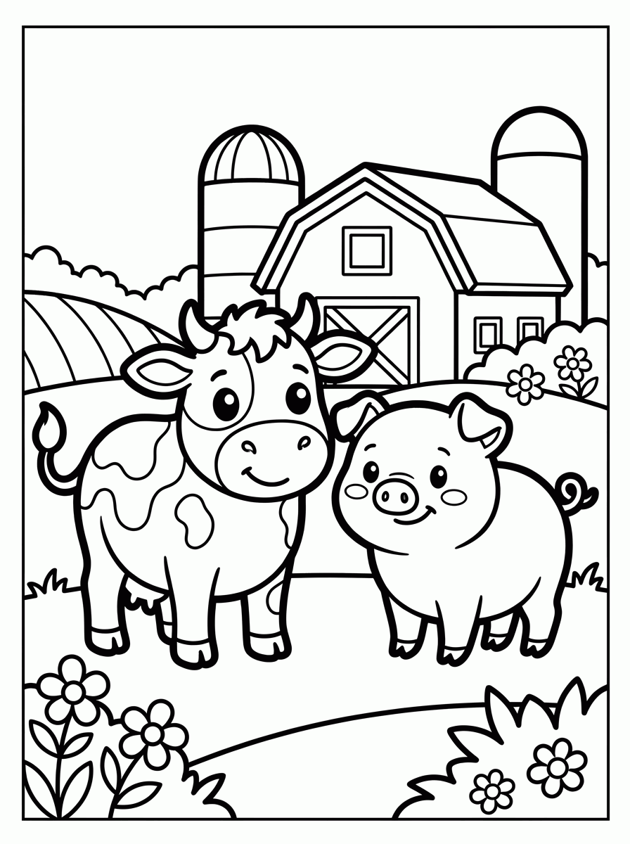 Vaca e Porco para colorir