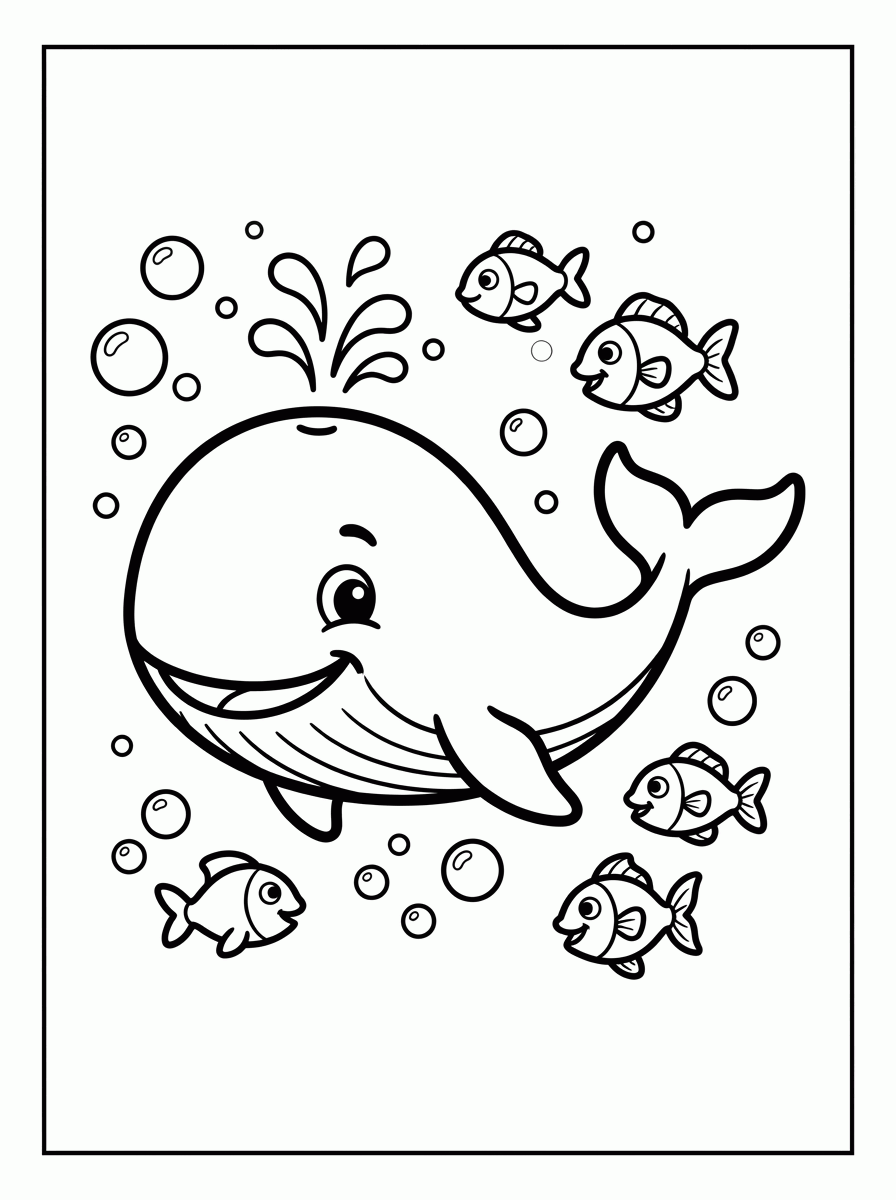 Baleia com Peixinhos para colorir