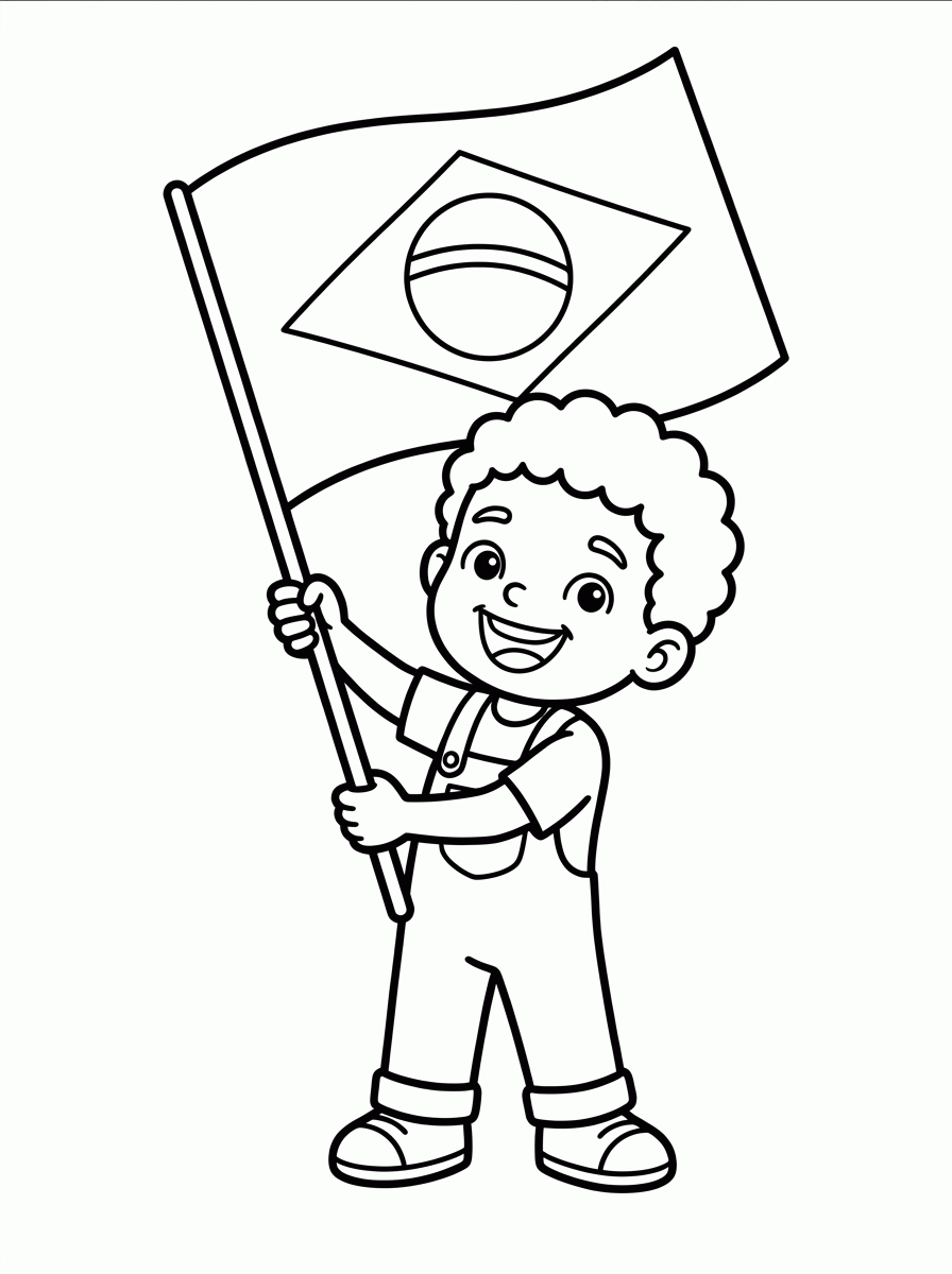 Criança com Bandeira do Brasil para colorir