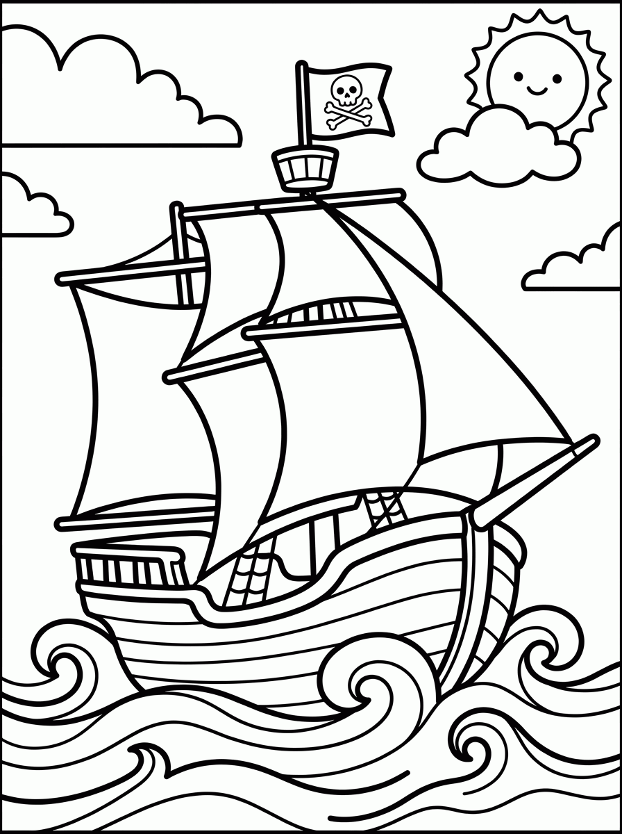 Barco Pirata no Mar para colorir