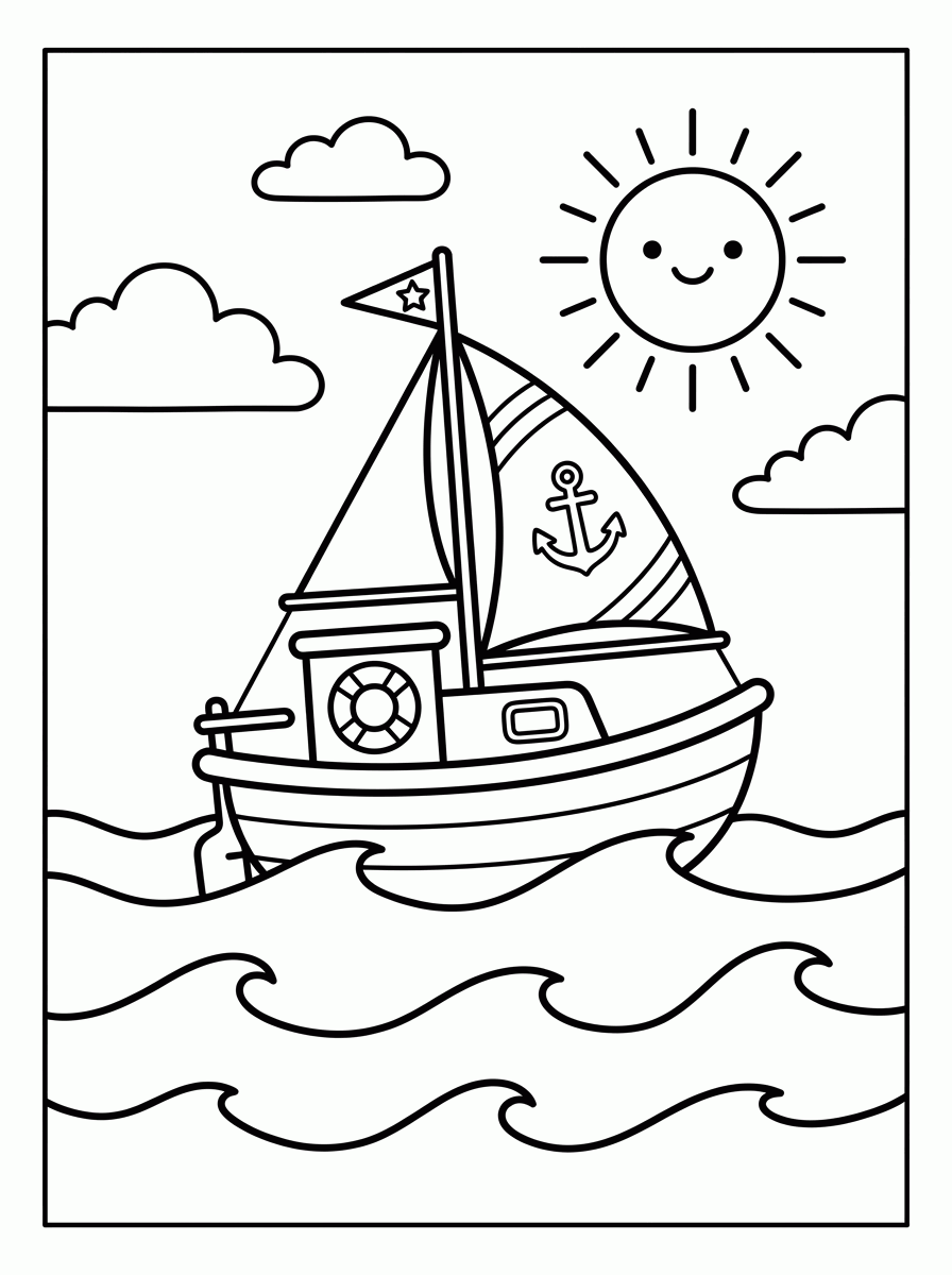 Veleiro no Mar para colorir