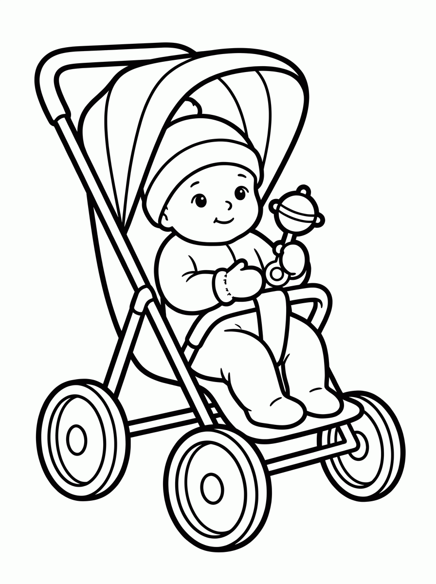 Bebê no Carrinho para colorir