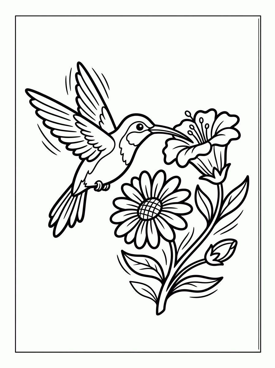 Beija-flor no Jardim para colorir