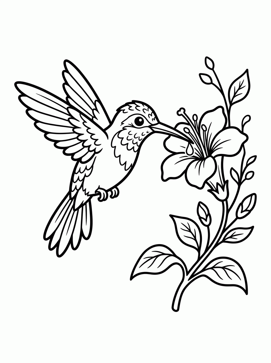 Beija-flor na Flor para colorir