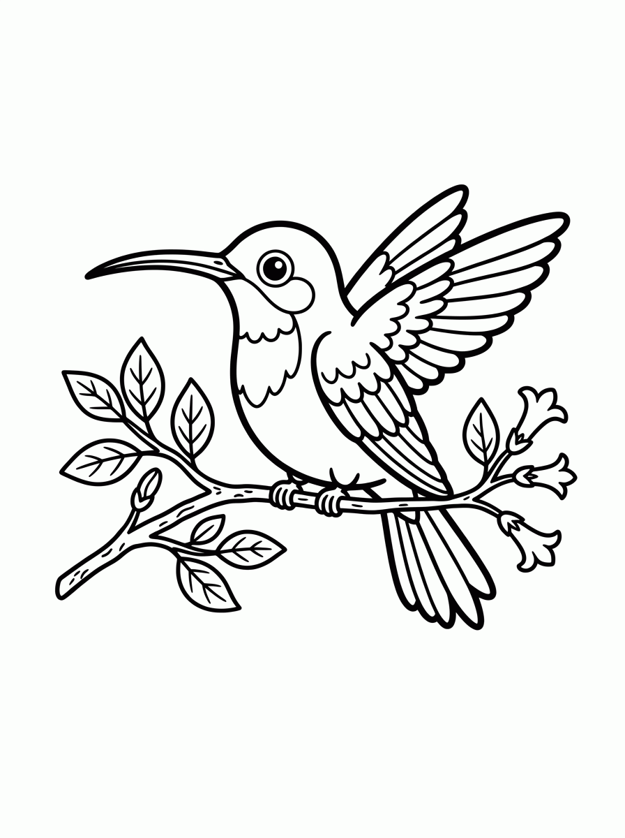 Beija-flor no Galho para colorir