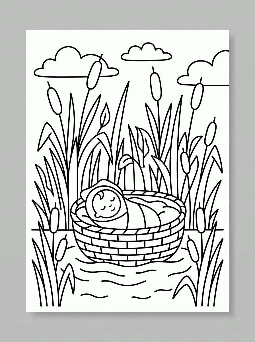 Moisés no Cesto para colorir