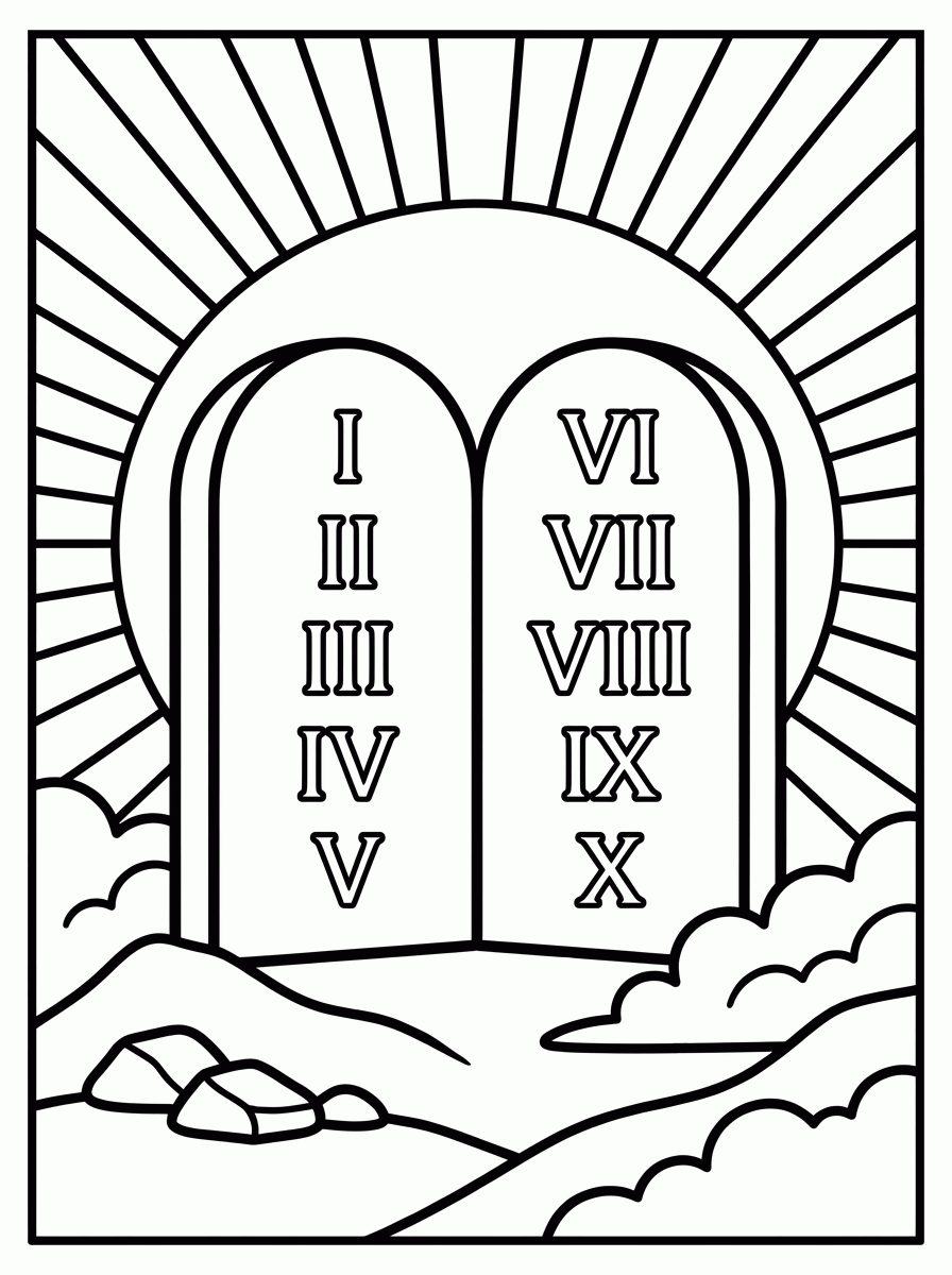 Tábuas dos Dez Mandamentos para colorir