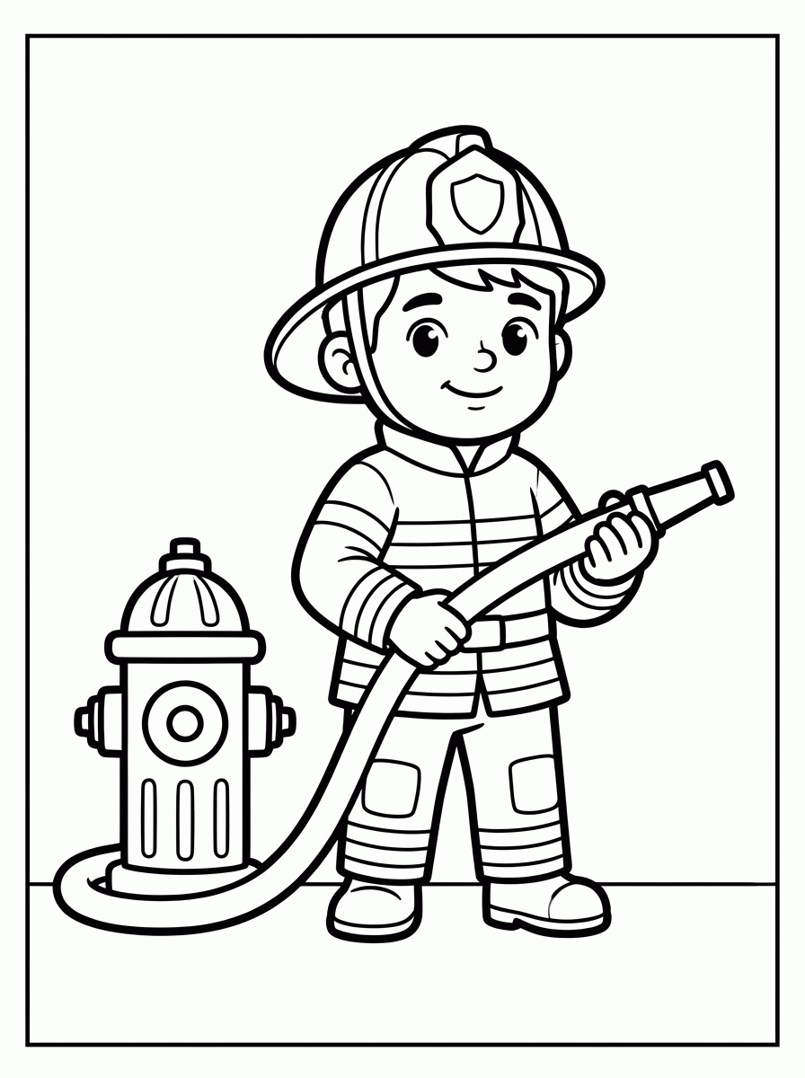 Bombeiro com Mangueira para colorir