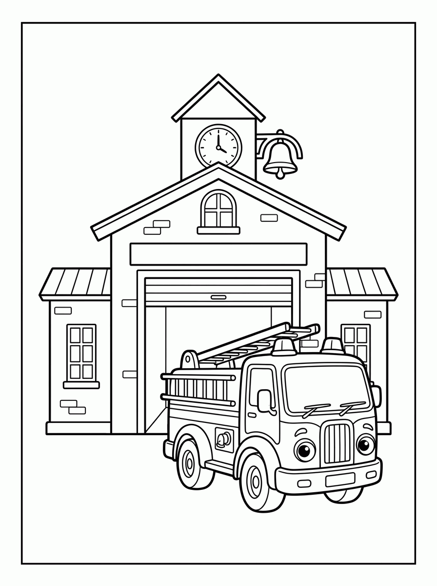 Estação de Bombeiros para colorir