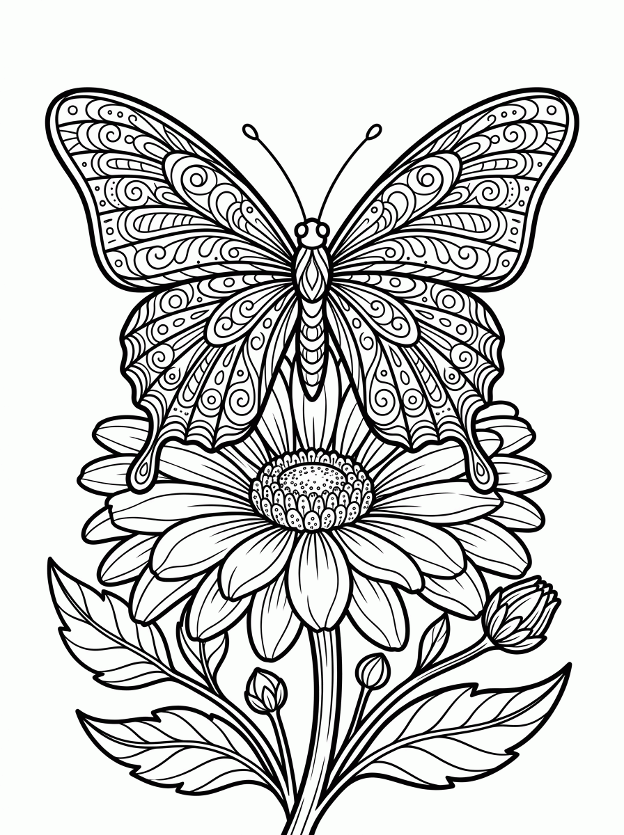 Borboleta na Flor para colorir