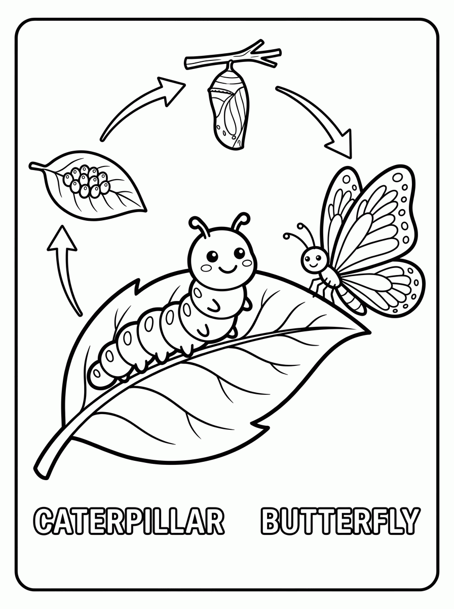 Lagarta e Borboleta para colorir