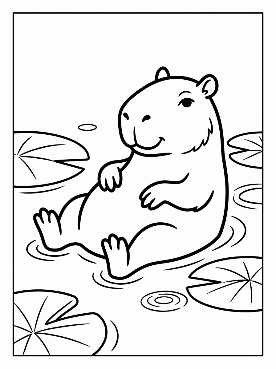 Capivara na Água para colorir