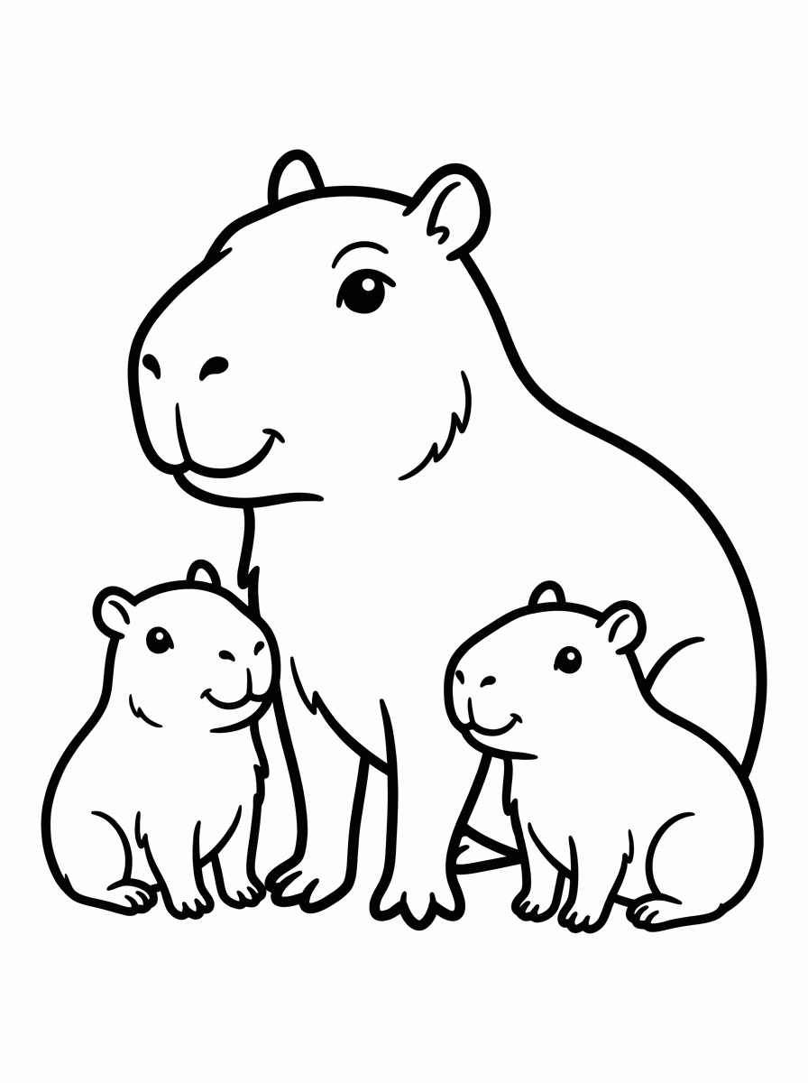 Família de Capivaras para colorir