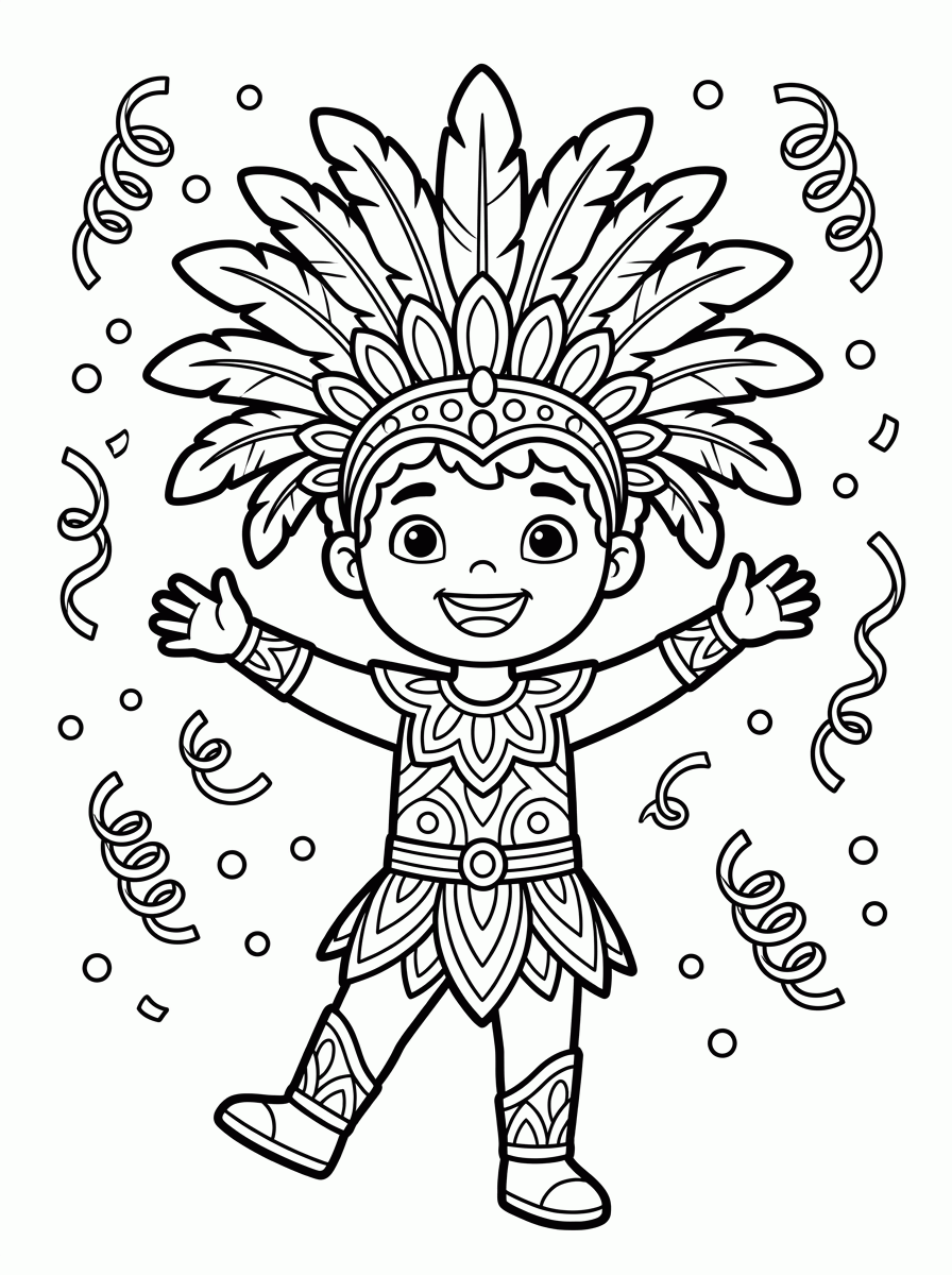 Criança Fantasiada de Carnaval para colorir