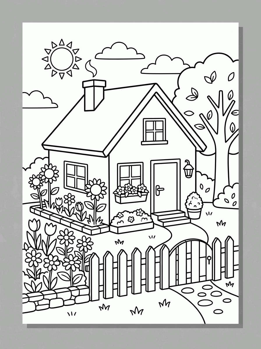 Casa com Jardim para colorir