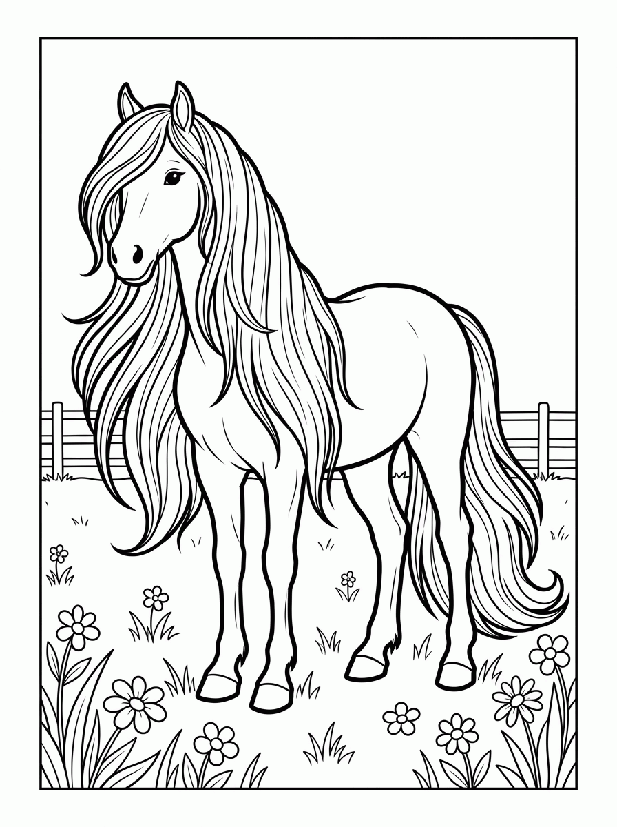 Cavalo de Crina Longa para colorir