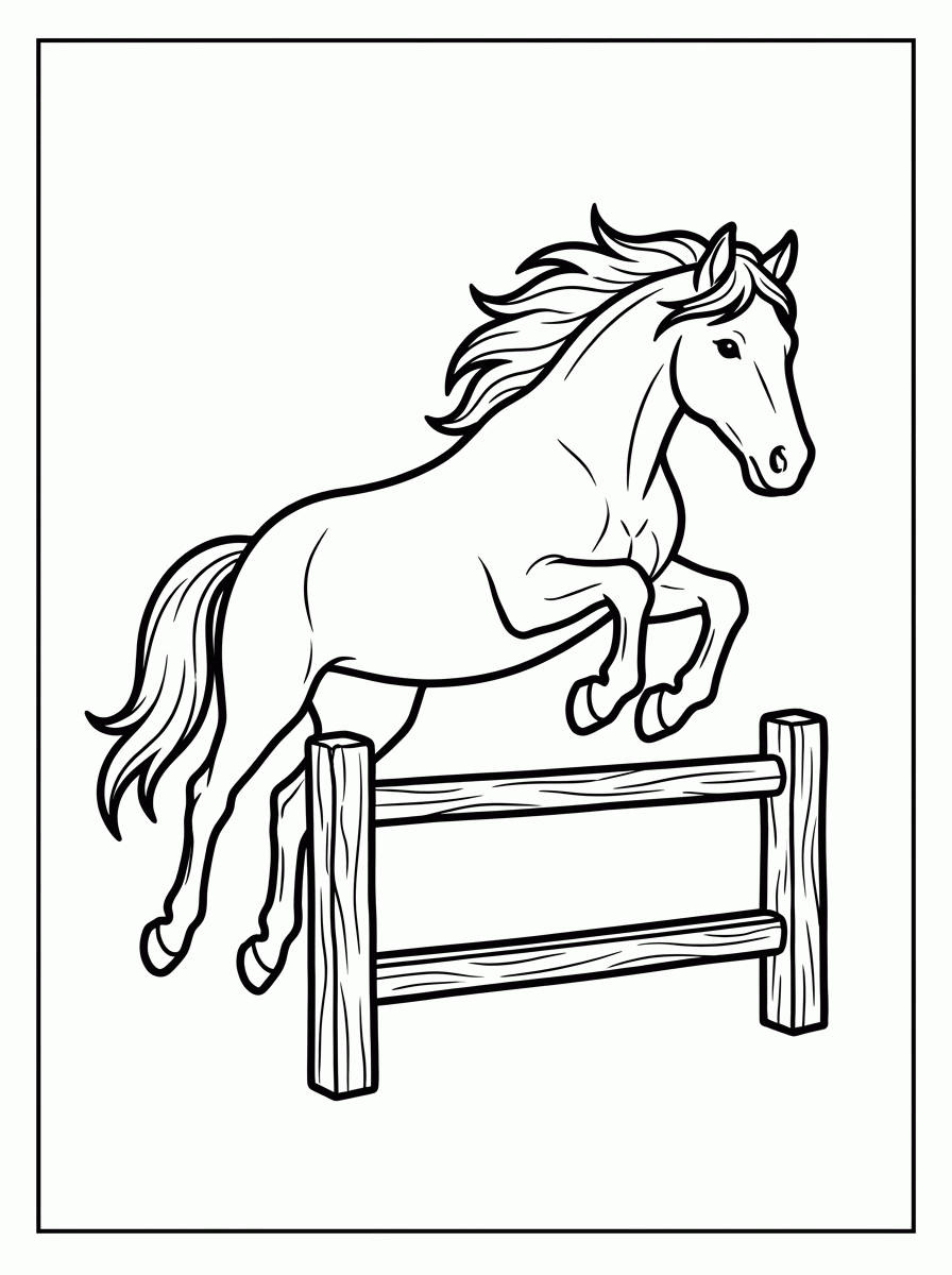 Cavalo Pulando Obstáculo para colorir