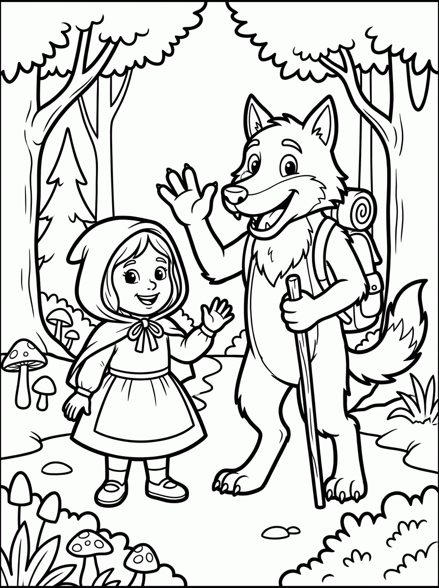 Chapeuzinho e o Lobo para colorir