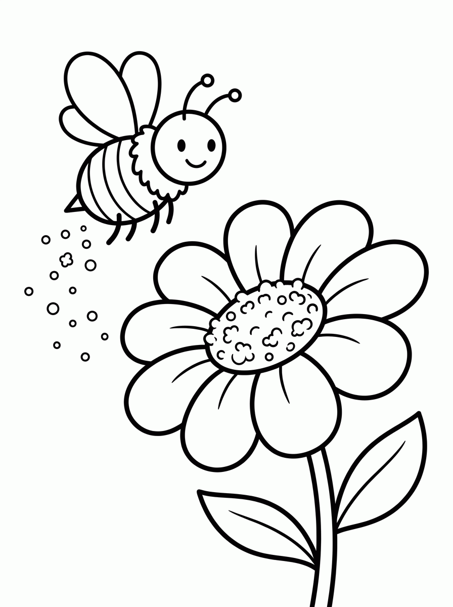 Abelha e flor para colorir