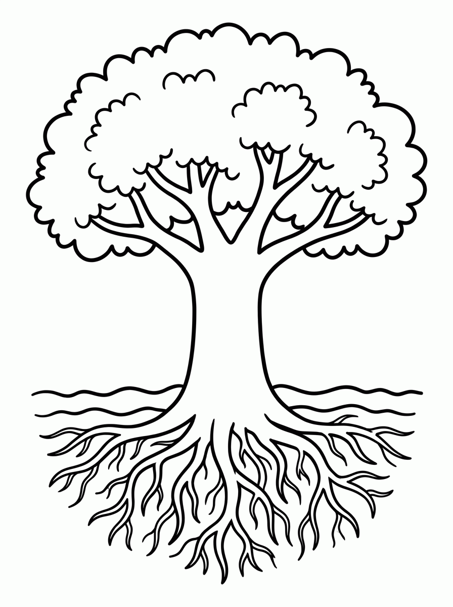 Árvore e raízes para colorir
