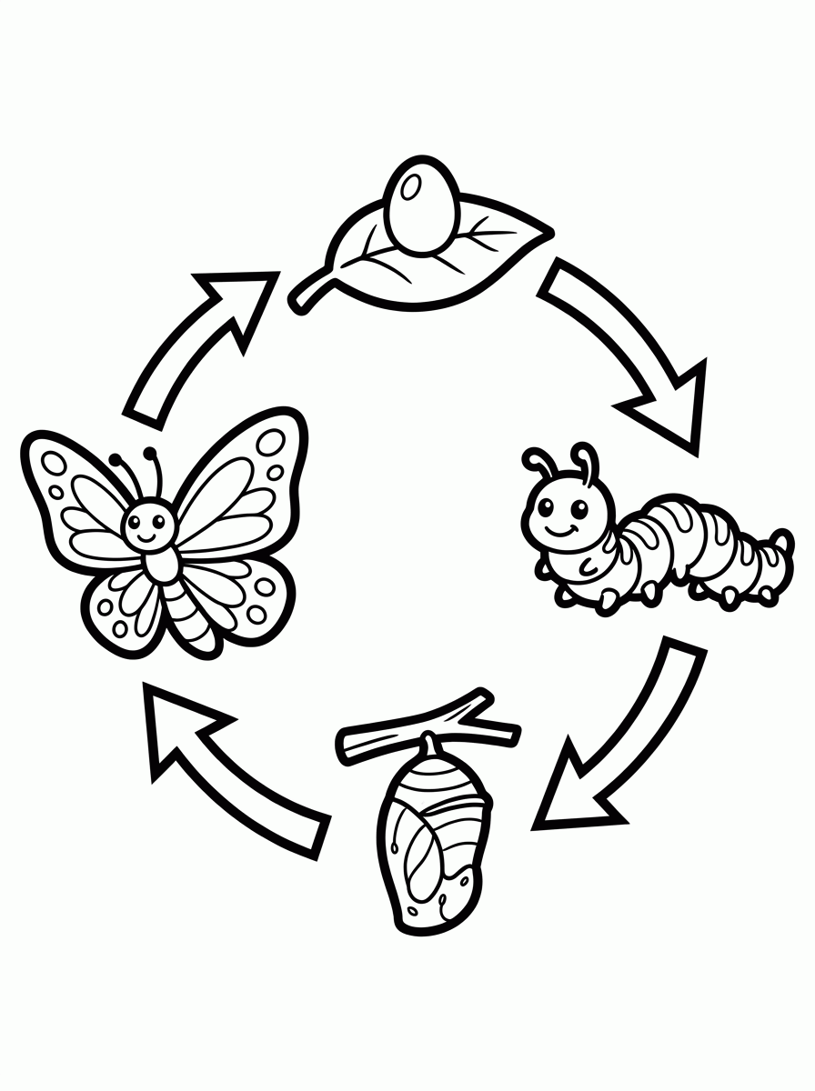 Ciclo da borboleta para colorir