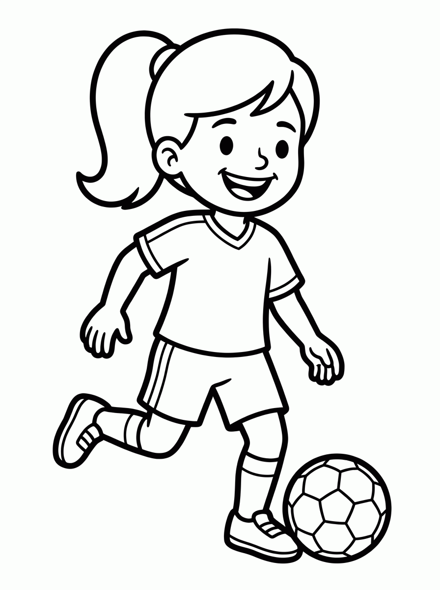 Menina Jogando Futebol para colorir