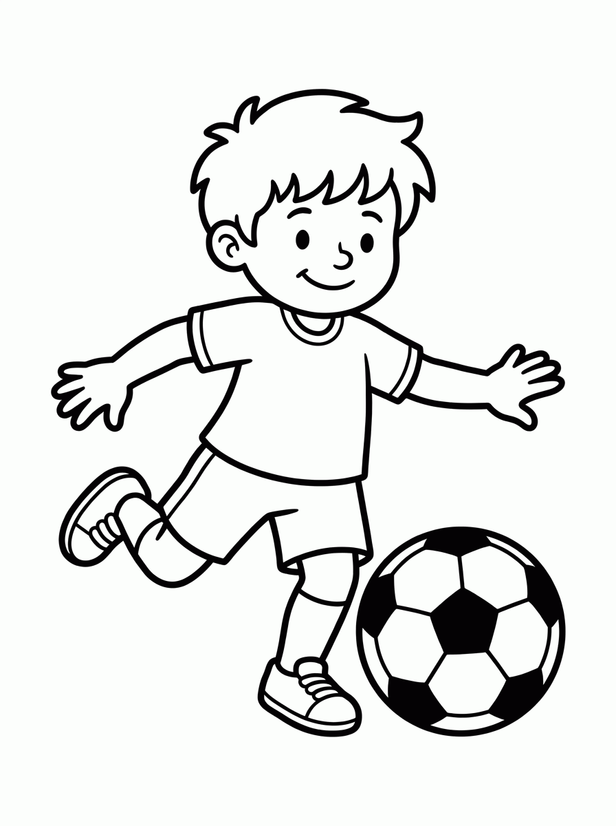 Menino Chutando a Bola para colorir