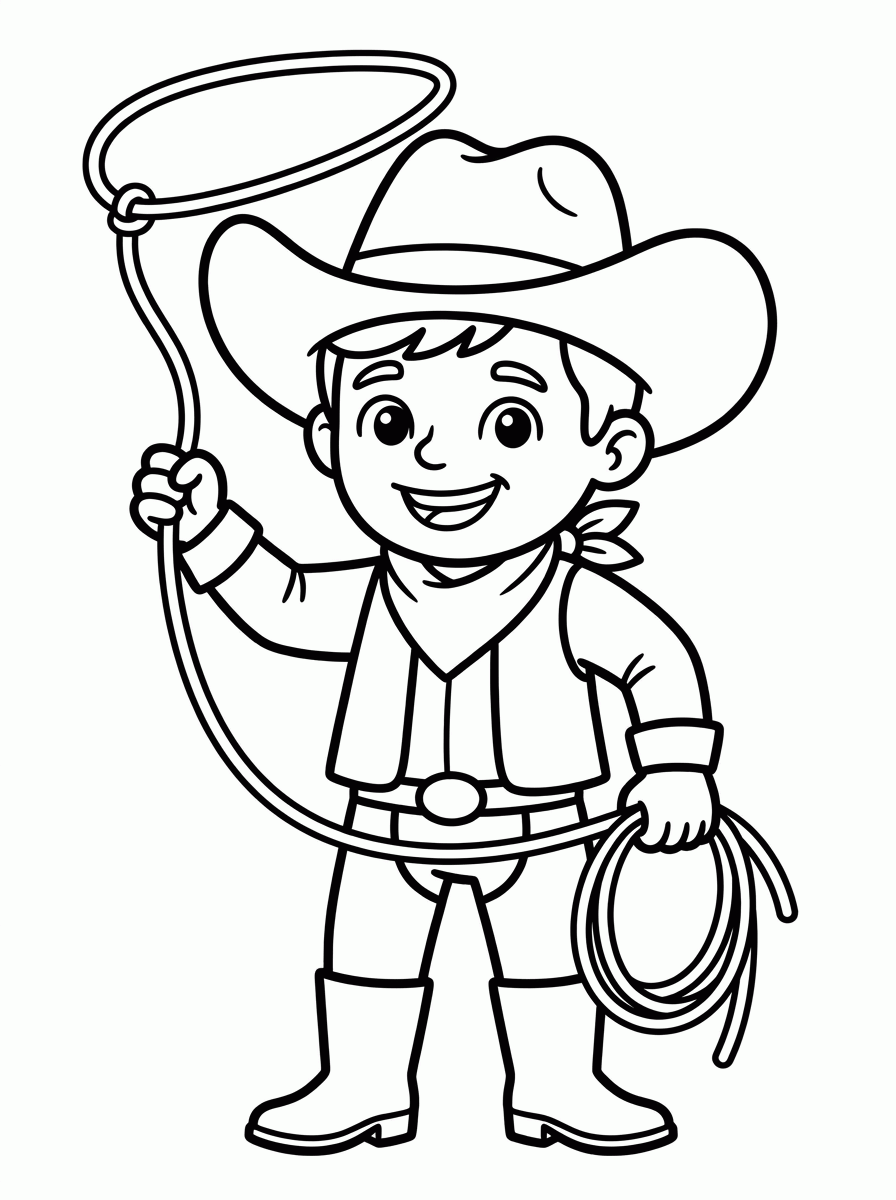 Cowboy com Laço para colorir