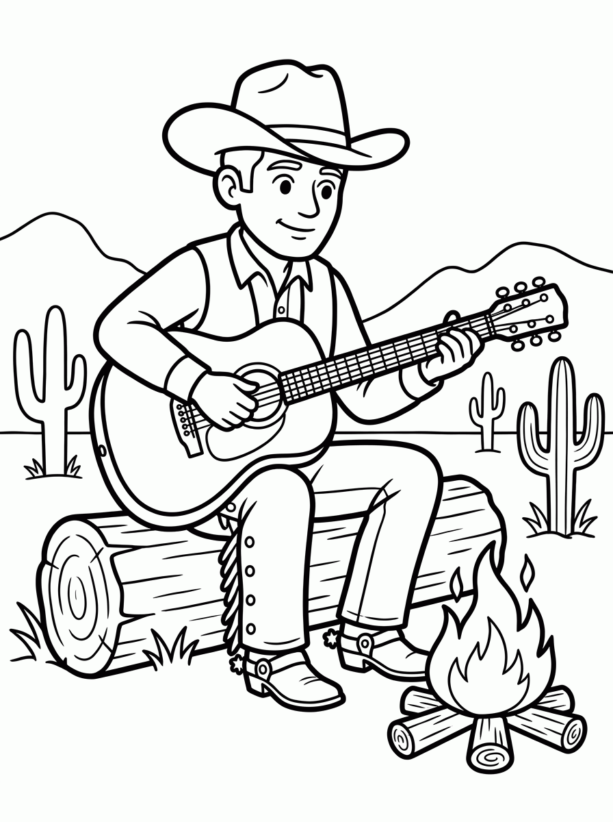 Cowboy Tocando Violão para colorir