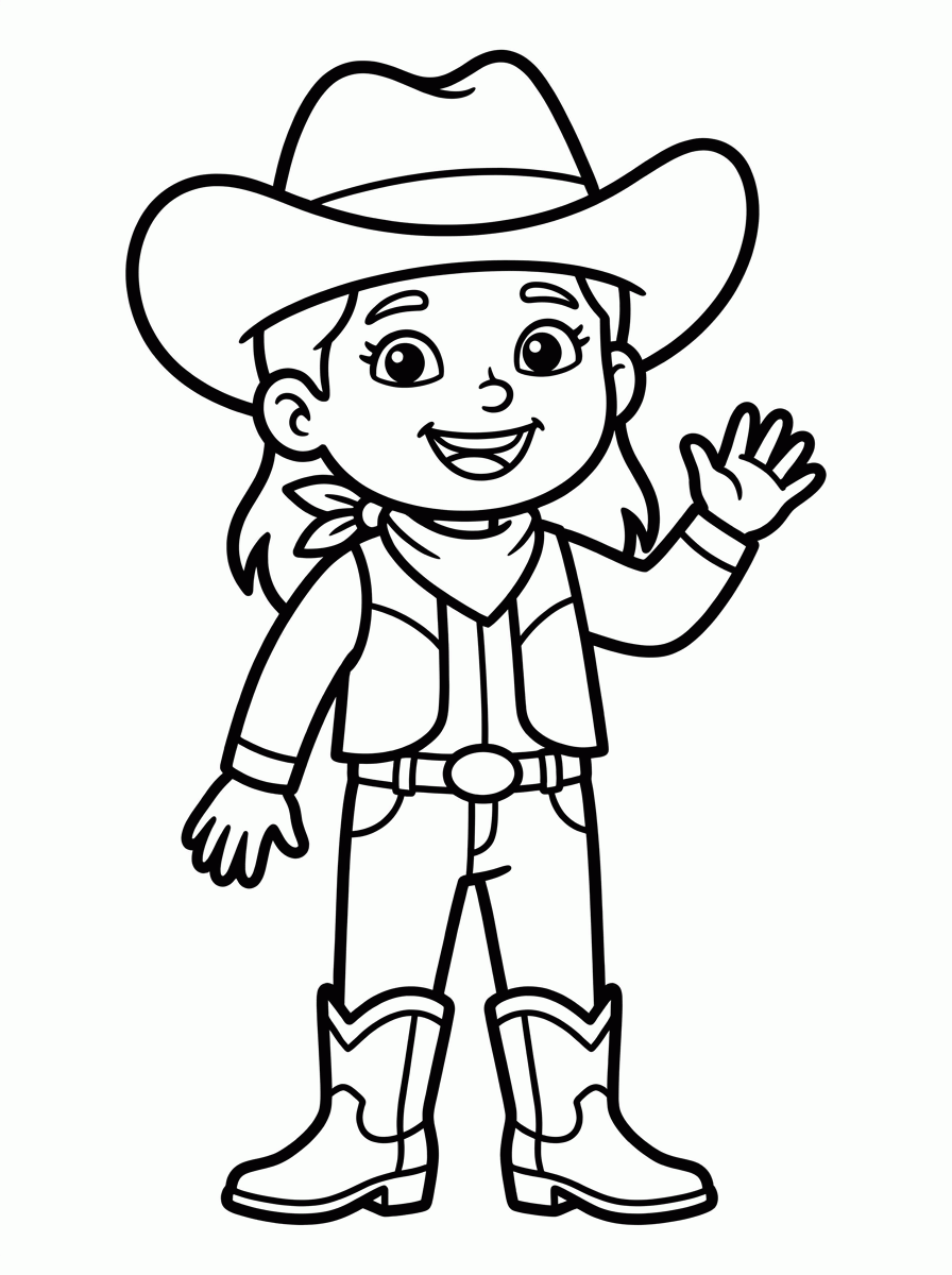 Cowgirl com Chapéu para colorir