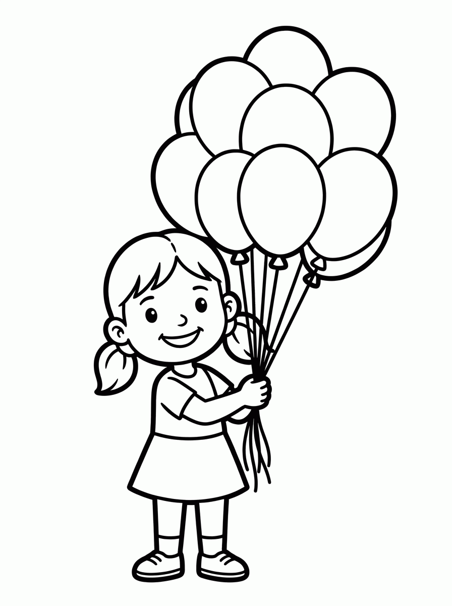 Menina com Balões para colorir