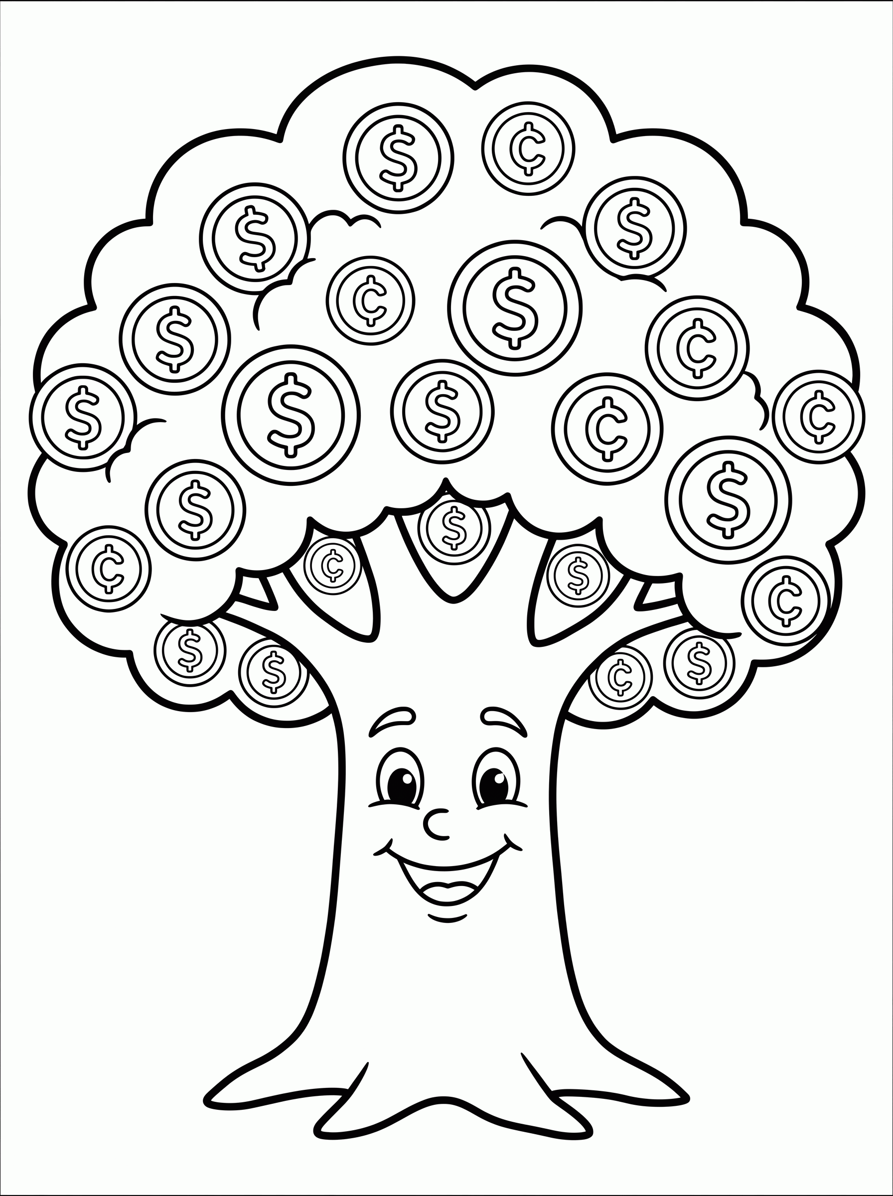 Árvore do dinheiro para colorir