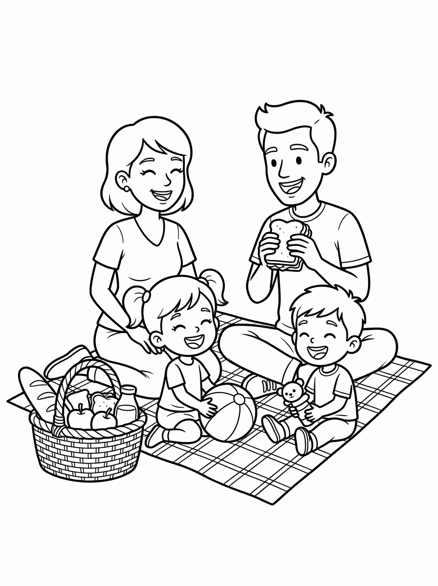 Família no Piquenique para colorir