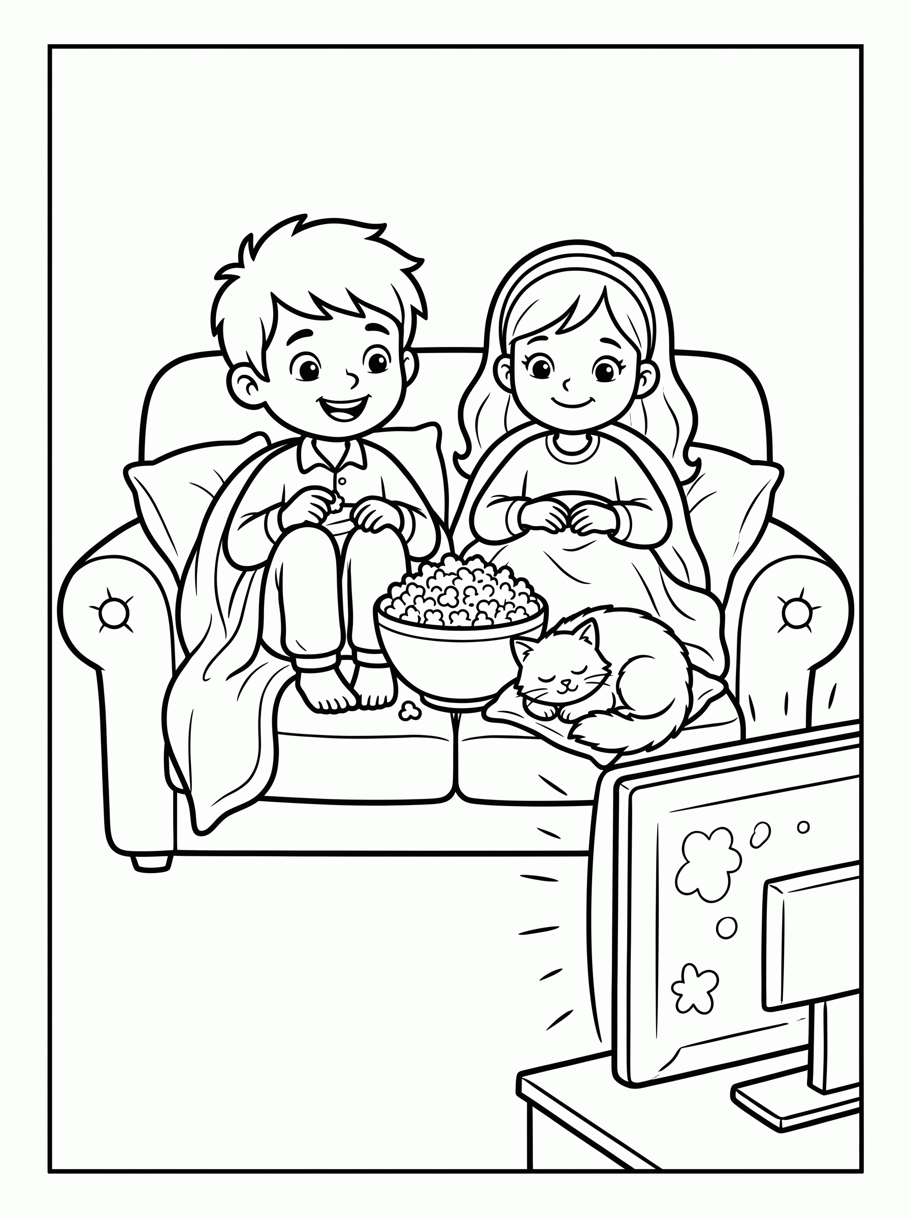 Noite do Pijama com Pipoca para colorir
