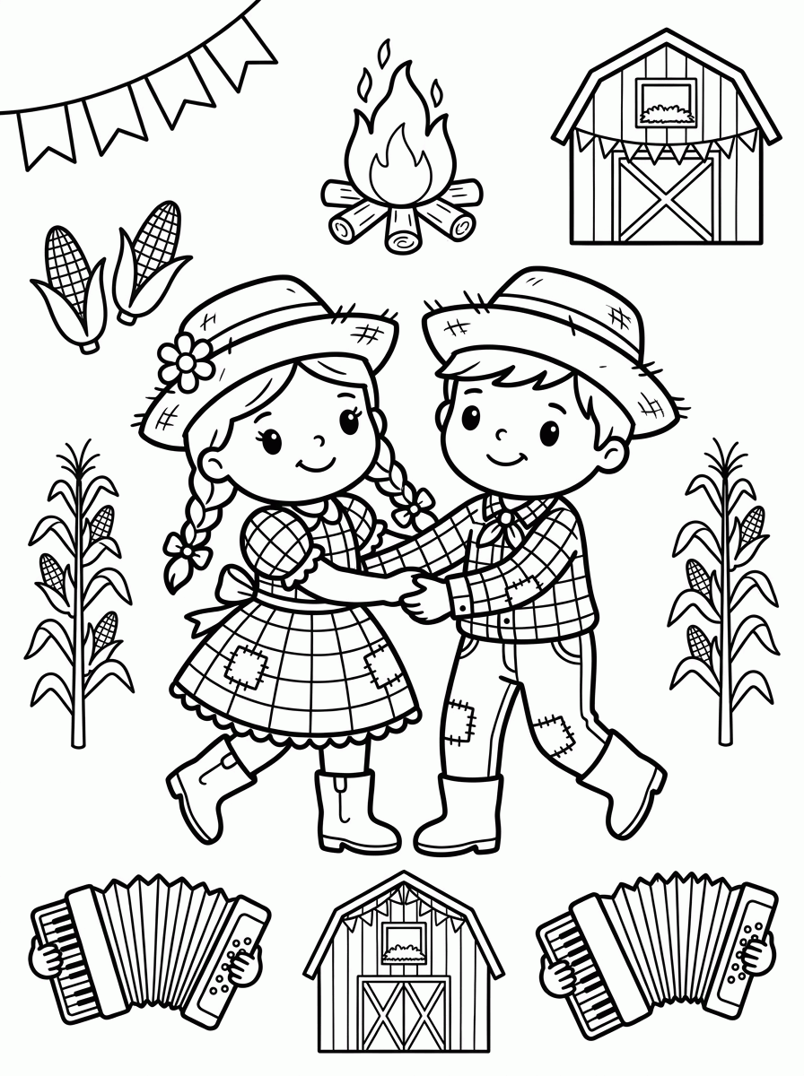 Casal Dançando Quadrilha para colorir