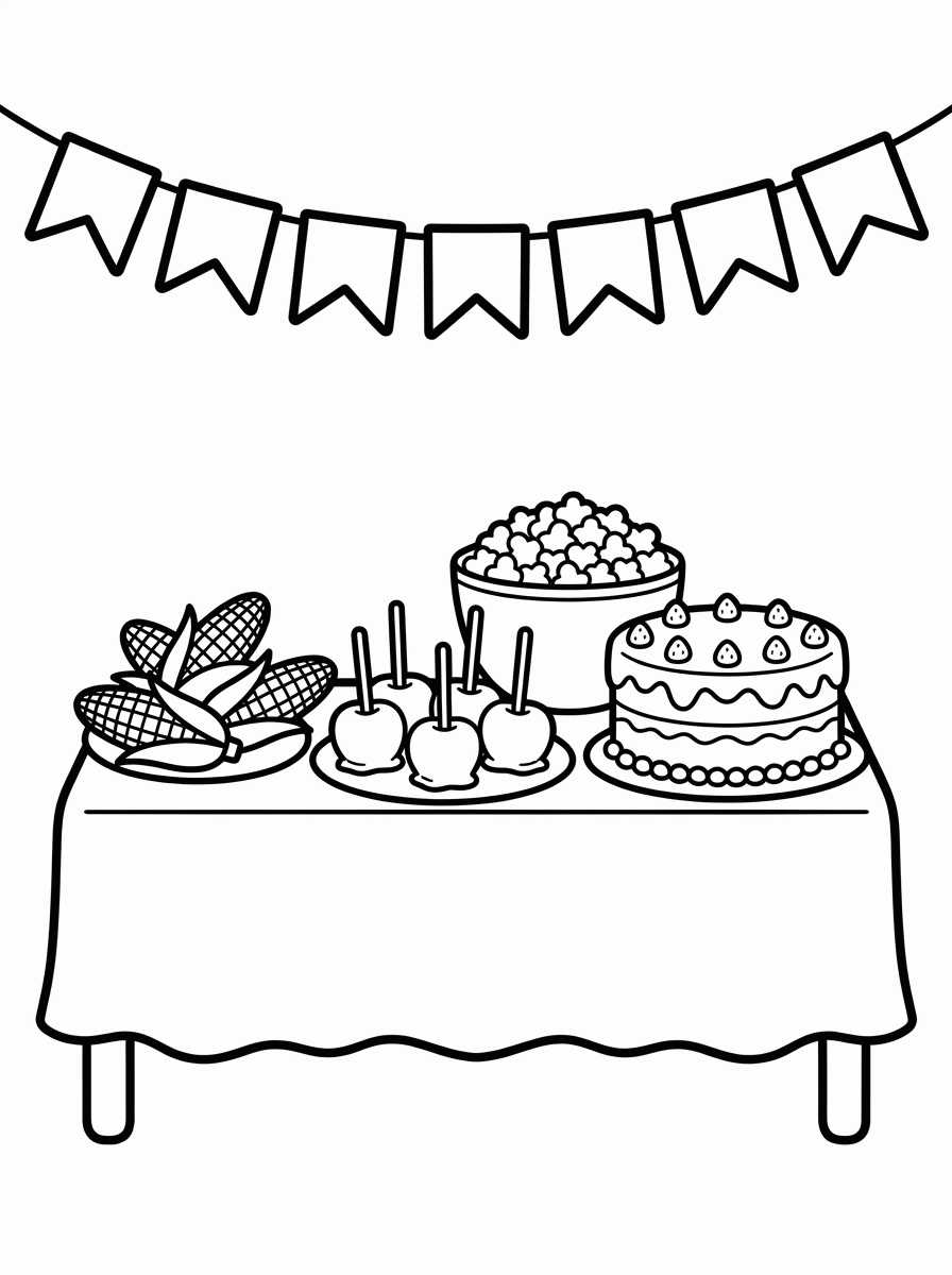 Mesa de Comidas Juninas para colorir