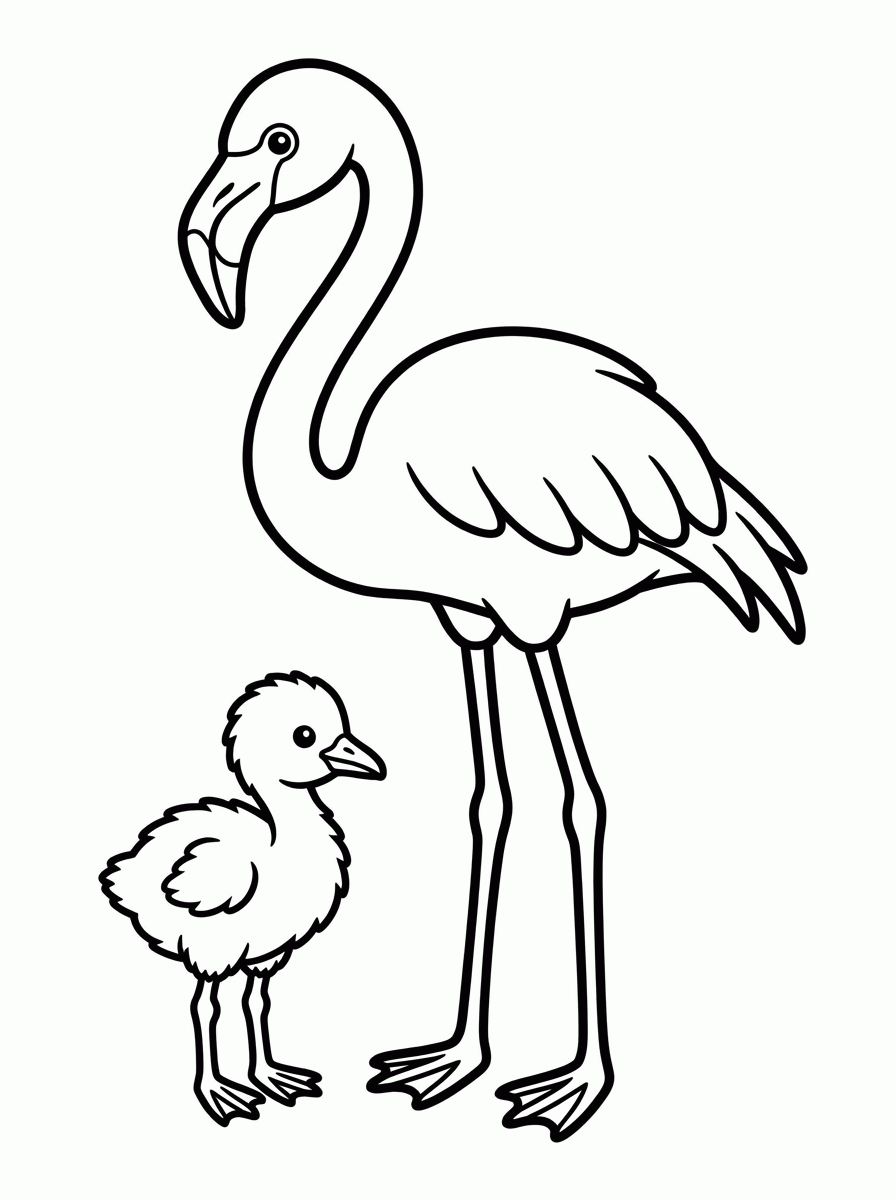 Flamingo e Filhote para colorir