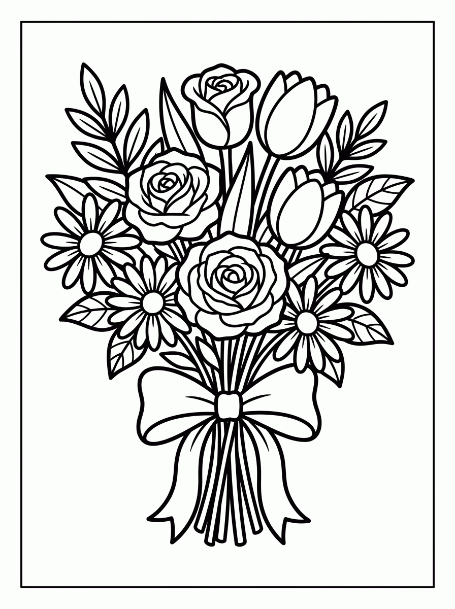 Buquê de Flores para colorir