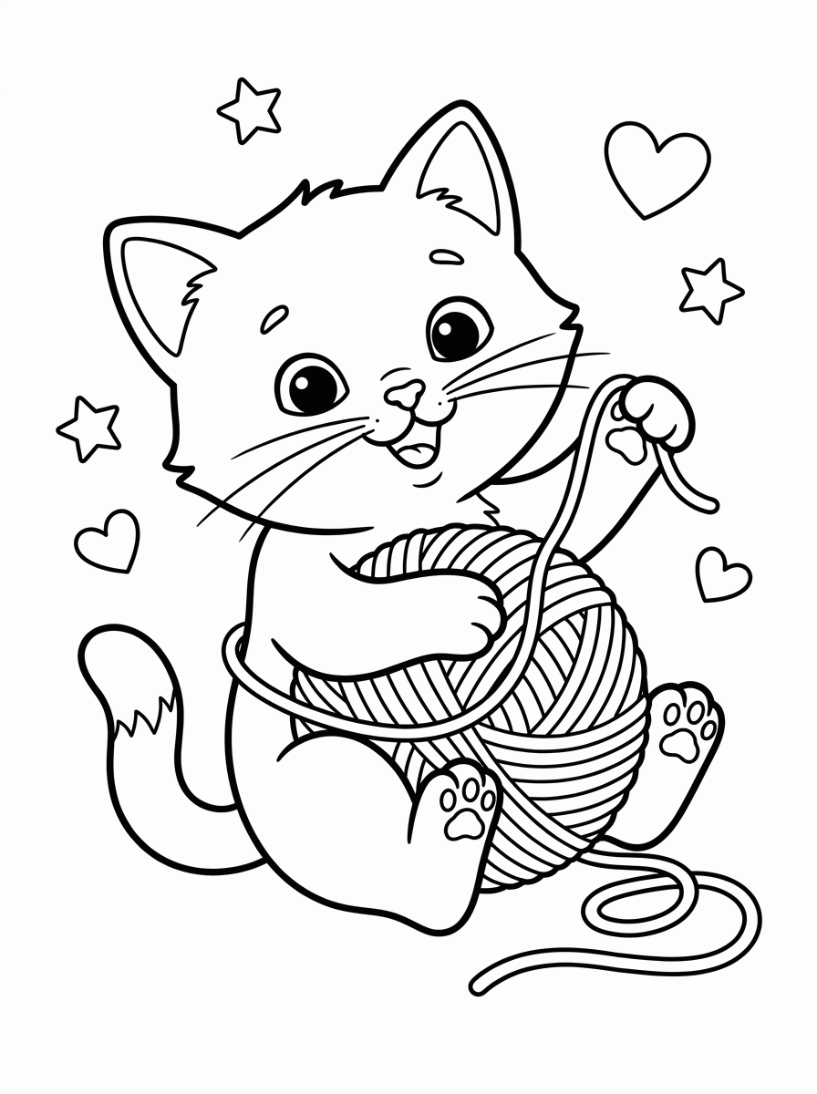 Gatinho com Novelo para colorir