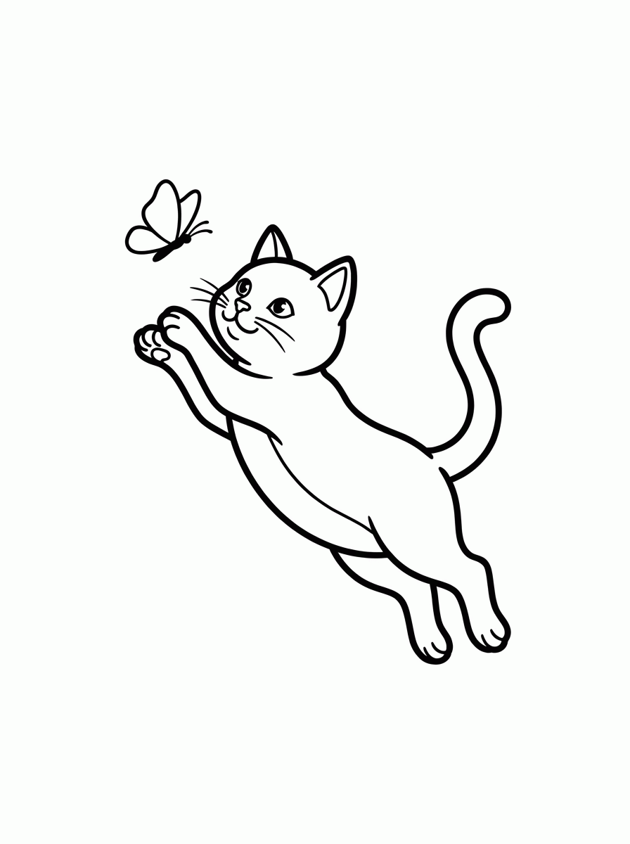 Gato e Borboleta para colorir