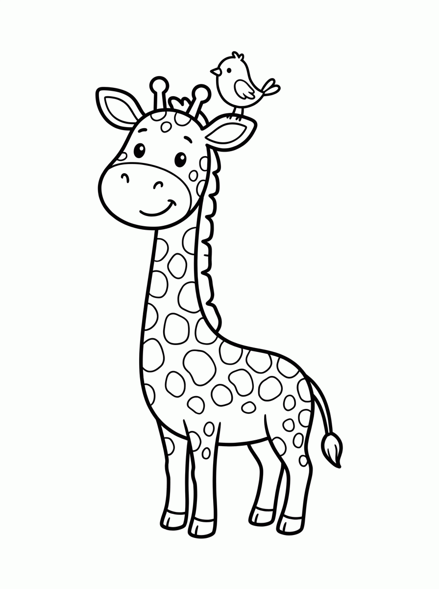 Girafa com Passarinho para colorir