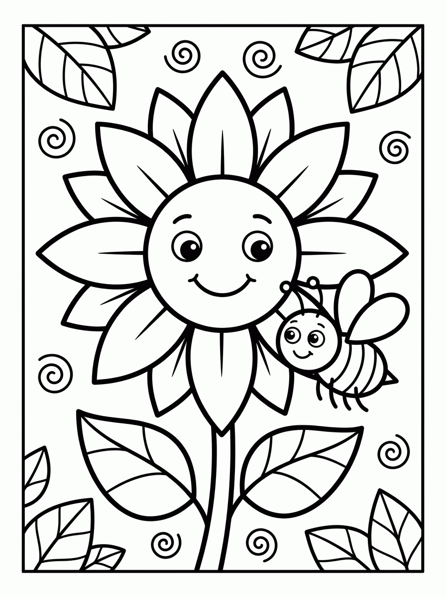 Girassol com Abelha para colorir