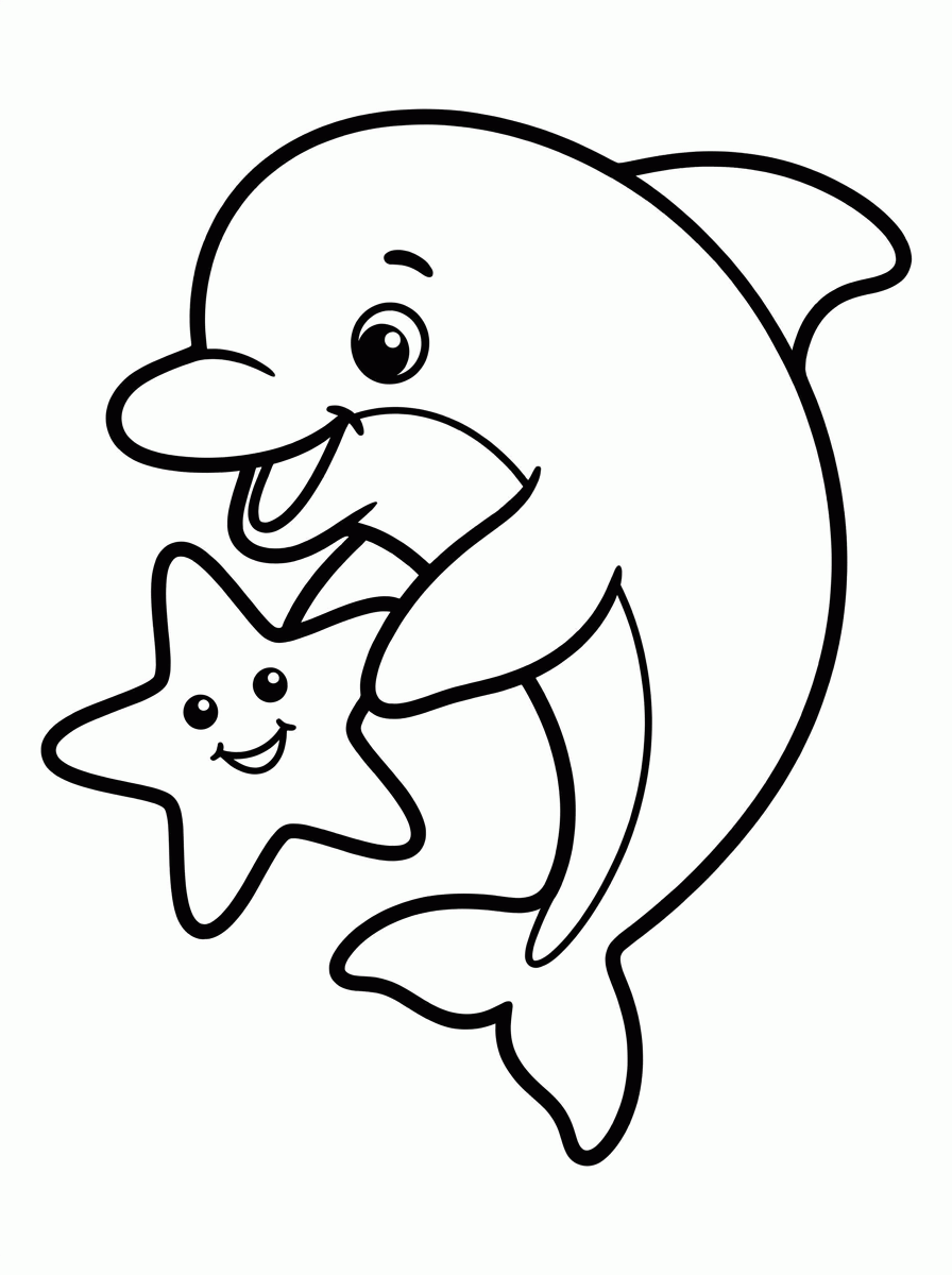 Golfinho Bebê com Estrela-do-Mar para colorir