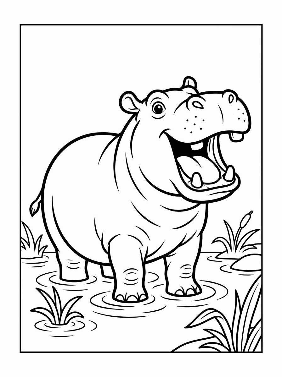 Hipopótamo na Água para colorir
