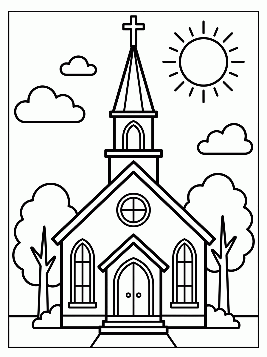 Igreja com Torre para colorir