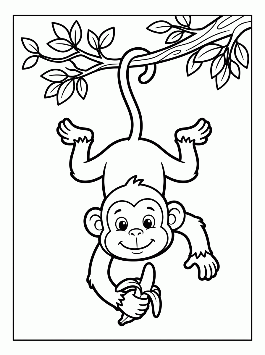 Macaco com Banana para colorir