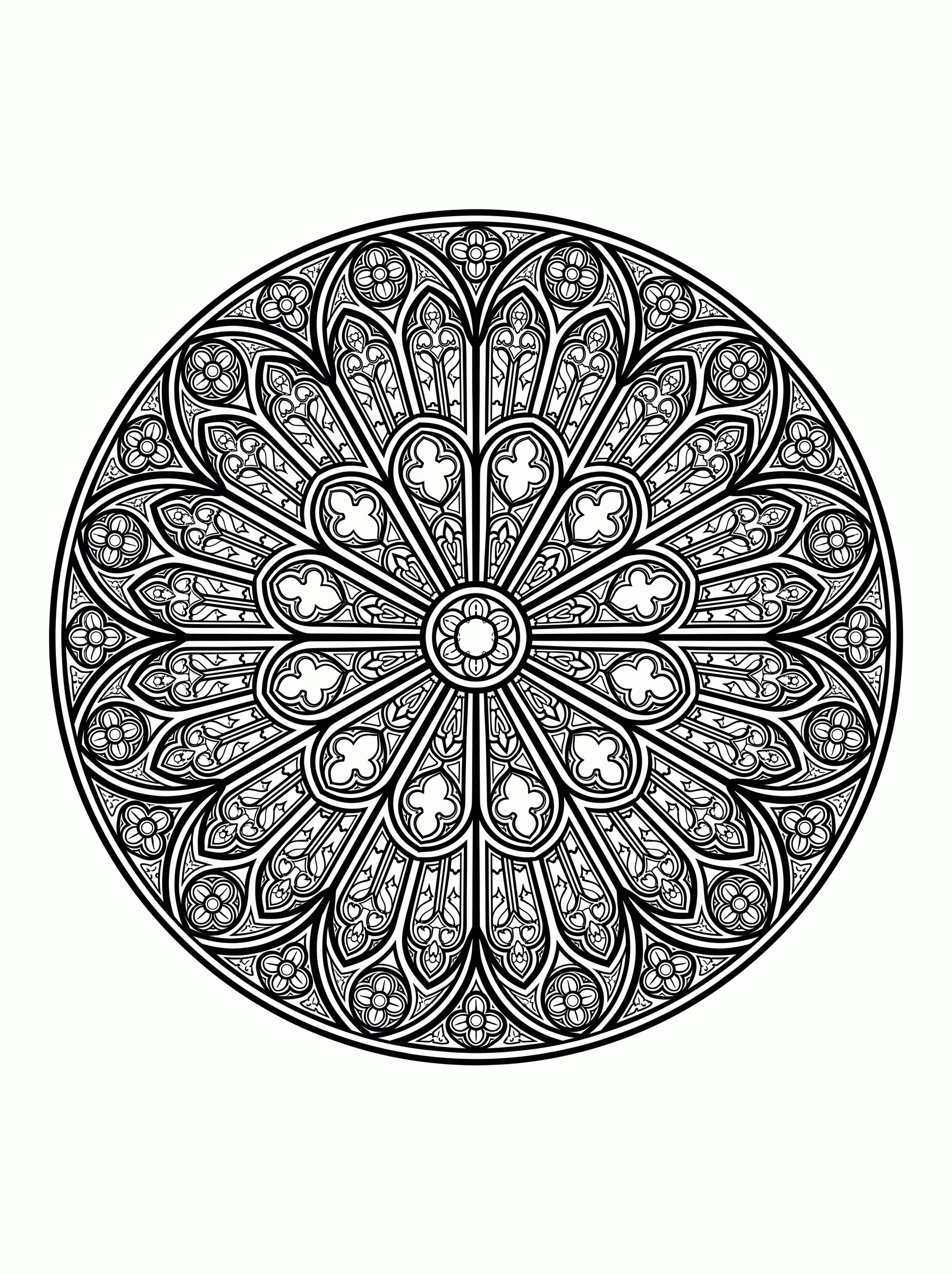 Mandala Rosácea de Catedral para colorir