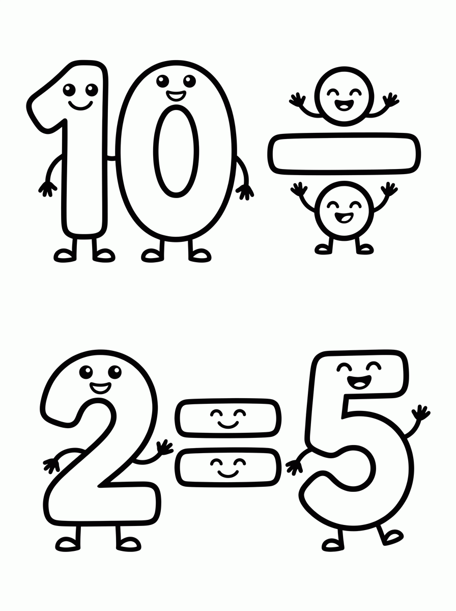 Divisão 10 ÷ 2 = 5 para colorir